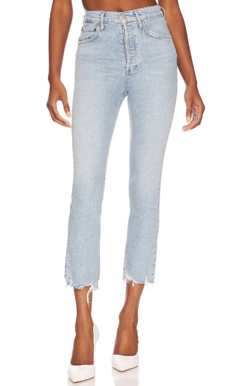 AGOLDE Riley Crop High Rise Jean Bitter Beer Light Wash Raw Hem Women's 27